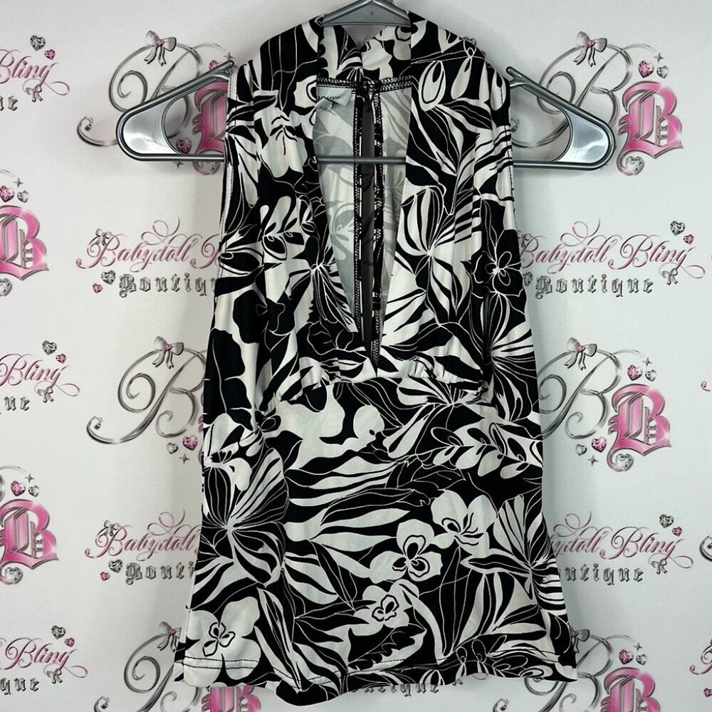 Ricki's tank top Vneck floral flowers y2k Monochrome Floral Halter Top sexy